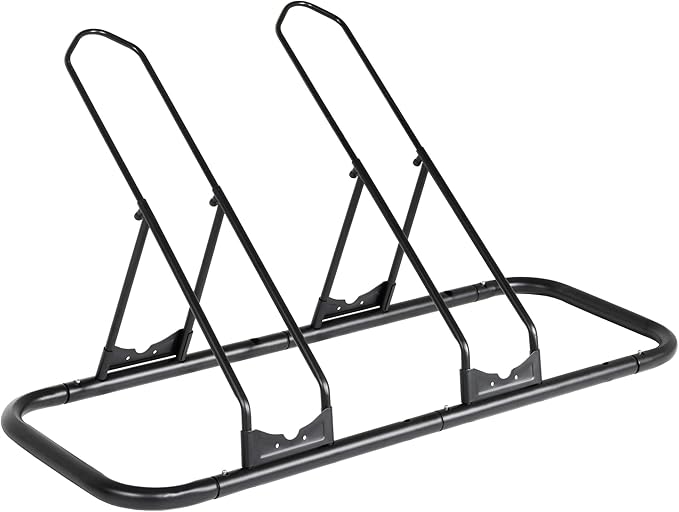 CyclingDeal Bicycle Floor Parking Rack Stand - for Mountain MTB Road Bike - Indoor Home Garage Storage - Adjustable for 2 Fat Bikes