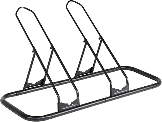 CyclingDeal Bicycle Floor Parking Rack Stand - for Mountain MTB Road Bike - Indoor Home Garage Storage - Adjustable for 2 Fat Bikes