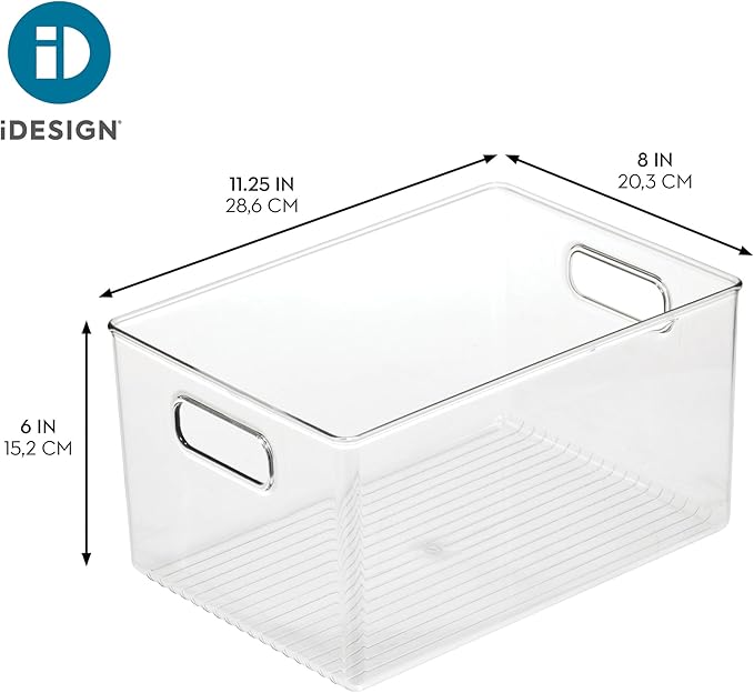 iDesign Pantry Organizer Bins with Handles - Storage Bins for Cabinets or Fridge - Set of 4 - Clear
