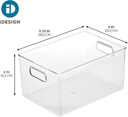iDesign Pantry Organizer Bins with Handles - Storage Bins for Cabinets or Fridge - Set of 4 - Clear