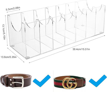 Belt Organizer, Belt Storage Box with 7 Compartments, Acrylic Belt Storage Holder for The Closet, Clear Belt Display Case for Closet Tie,Bow Tie and Watch Jewelry