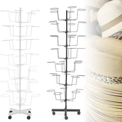 7 Tiers Rotating Hat Rack, Hats Stand Display, Adjustable Iron Hat Cap Stand, Freestanding Cap Hat Retail Display Stand,Hat Rotating Display, 35 Hats Caps Holders for Hats and Wigs (White)
