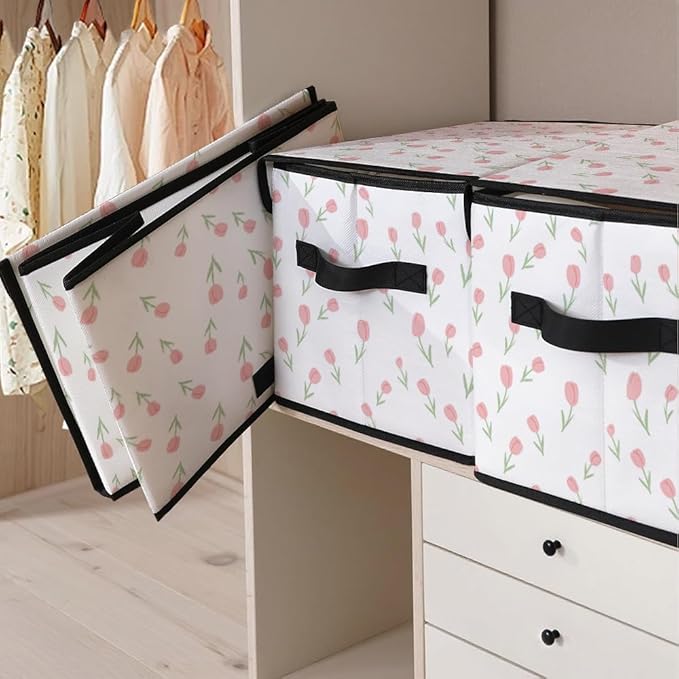 Stackable Clothes Storage Bins with Lids,Closet Organizers Fabric Cat Printing Box for Home and Office,Blanket Clothes Organizers,Under Bed Storage Containers 3 Pack.