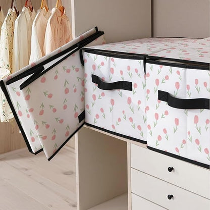 Stackable Clothes Storage Bins with Lids,Closet Organizers Fabric Cat Printing Box for Home and Office,Blanket Clothes Organizers,Under Bed Storage Containers 3 Pack.