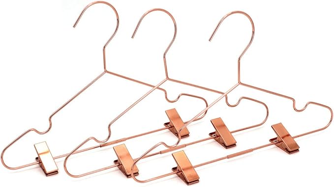 25Pack Koobay 13" Rose Gold Copper Shiny Metal Wire Clothes Hangers With Adjustable Clips for Shirts Coat Storage & Display