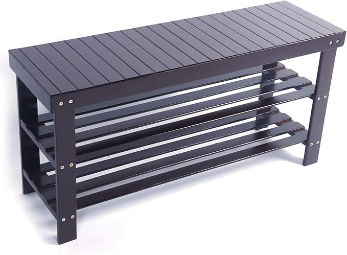 3-Tier Bamboo Shoe Rack Bench, Shoe Organizer, Storage Shelf Shoe Cubby for Entry Hallway or Living Room, 331 Lbs Weight Capacity, Coffee