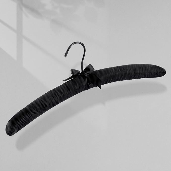 TOPIA HANGER Padded Hangers for Women Clothing,17-inch Satin Hangers 10 Pack Thick Foam Padded No Shoulder Bump for Sweaters, Coat, Blouses, Dresses-Black, CT18B-10