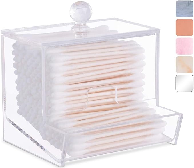 My Space Organizers Acrylic Qtip Holder - For Qtip Brand Cotton Swab Dispenser, Modern Bathroom Decor, Countertop Bathroom Vanity Storage