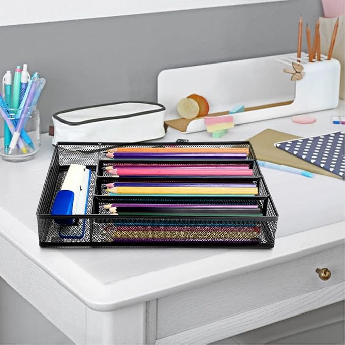 COSWE Silverware Tray for Drawer, Silverware Organizer, Metal Drawer Organizer Kitchen Utensils with Foam Feet Multi Compartments Cutlery Organizer in Drawer (BLACK)