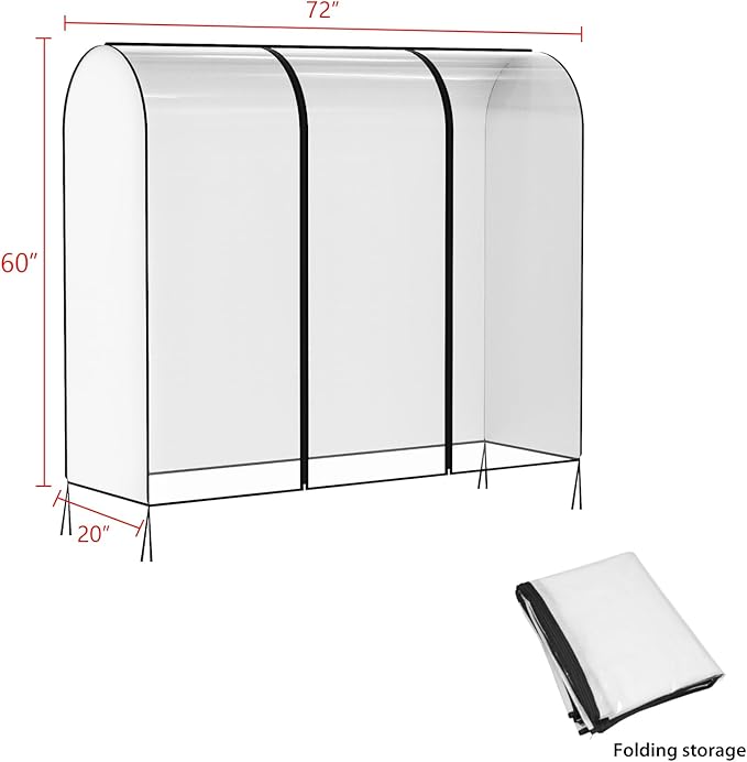 Clear Garment Rack Cover, Clothes Rack Cover Clothing Rack Cover with Durable Zippers for Garment Rack, Clothes Rack, White, 72"L x 20"W x 60"H (Rack Not Included)