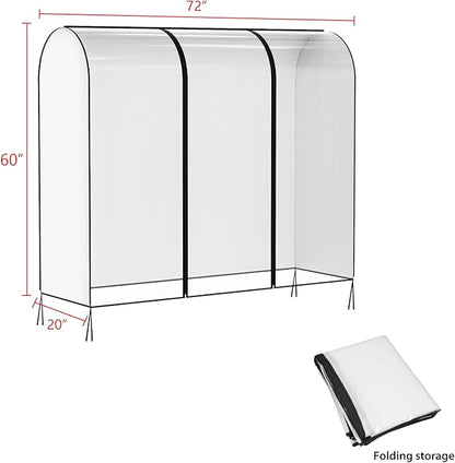 Clear Garment Rack Cover, Clothes Rack Cover Clothing Rack Cover with Durable Zippers for Garment Rack, Clothes Rack, White, 72"L x 20"W x 60"H (Rack Not Included)