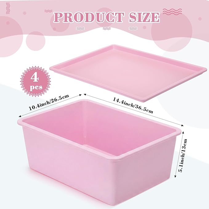 Menkxi 4 Pcs Storage Bins with Lids Plastic Stackable Containers for Organizing Shelves Christmas Ornament Box Baskets(Dark Pink, Light Pink,Large)