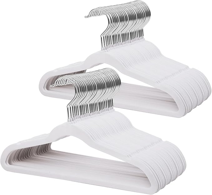 ManGotree 14 Inch Kids Velvet Hangers for Closet, Ultra-Thin Space Saving Children's Clothes Hangers, Non-Slip Felt Toddler Hanger for Youth's Clothes (66 Pack, White)