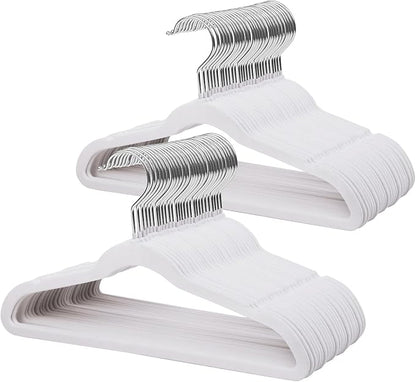ManGotree 14 Inch Kids Velvet Hangers for Closet, Ultra-Thin Space Saving Children's Clothes Hangers, Non-Slip Felt Toddler Hanger for Youth's Clothes (66 Pack, White)