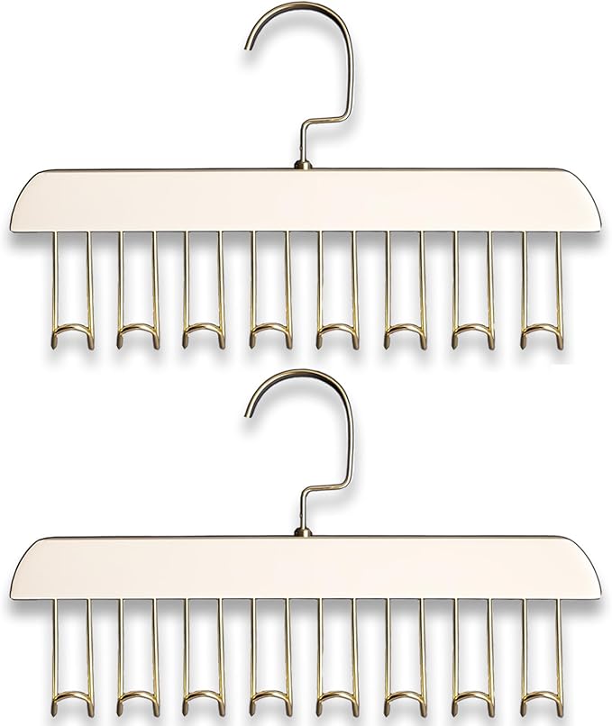 Belt Hanger 2Pcs Belt Hanger with 16 Hooks Bra Hangers for Closet,Space-Saving Wooden Closet Hanger Organizer for Ties, Scarves, Bras,Tank, Tops(White)