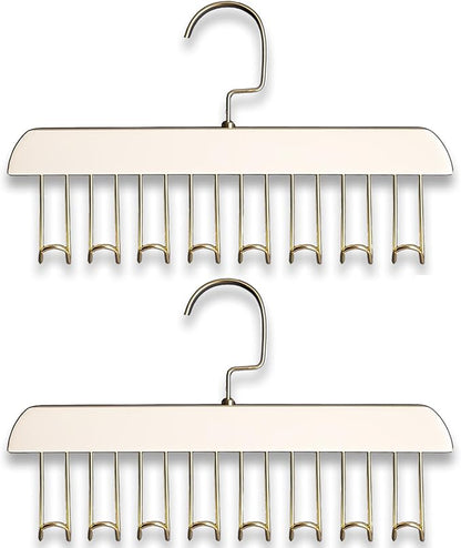 Belt Hanger 2Pcs Belt Hanger with 16 Hooks Bra Hangers for Closet,Space-Saving Wooden Closet Hanger Organizer for Ties, Scarves, Bras,Tank, Tops(White)