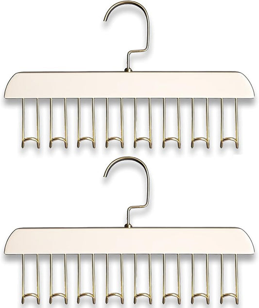 Belt Hanger 2Pcs Belt Hanger with 16 Hooks Bra Hangers for Closet,Space-Saving Wooden Closet Hanger Organizer for Ties, Scarves, Bras,Tank, Tops(White)