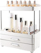 DASITON 4 Tiers Makeup Organizer, 2 Drawers Large Cosmetic Organizers for Vanity Bathroom Countertop, Bathroom Organizers and Storage for Skincare, Cosmetic, Perfume, Dresser Organizer (White+White)