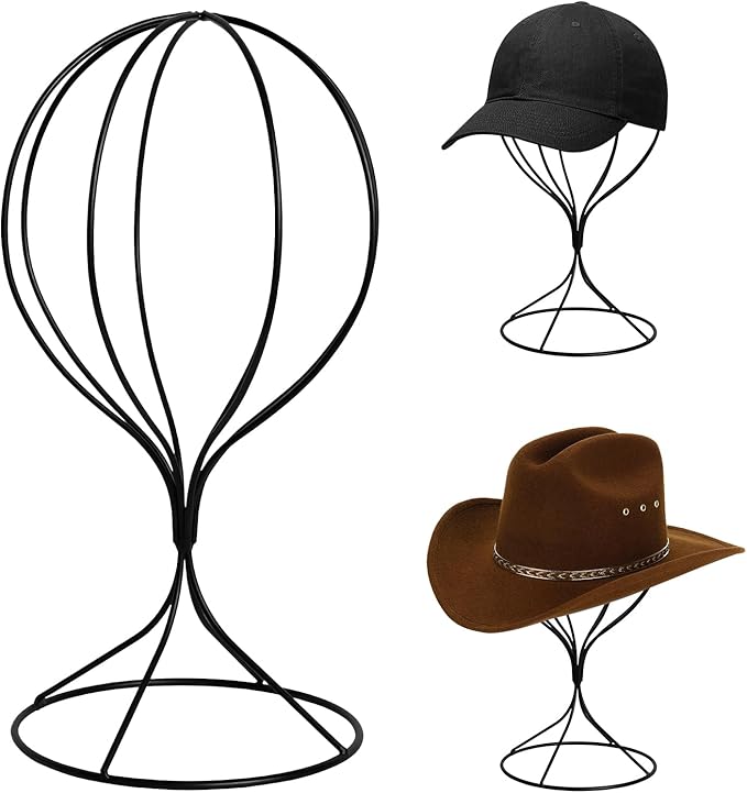 CHADWICK Black Iron Ball Hat Rack, Tall Display Stand for Fedora, Baseball Cap, Wig Storage, 6.7" x 15.7", Single Unit
