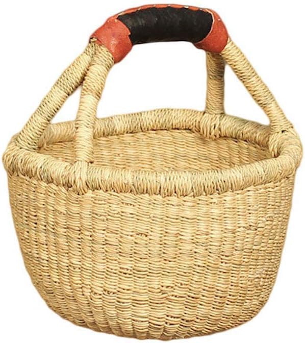 Small Round Woven Straw Basket with Handle Fair Trade Storage Organizer