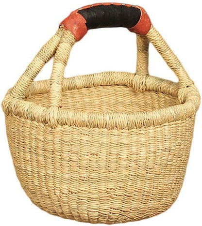 Small Round Woven Straw Basket with Handle Fair Trade Storage Organizer