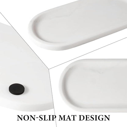 Koville Natural Marble Tray for Bathroom Decor Countertop, Vanity Tray Italy Oval Stone Trays for Candles Perfume, Storage Trays for Cosmetics, Jewelry, Decorative Tray for Dresser Organizer(White)