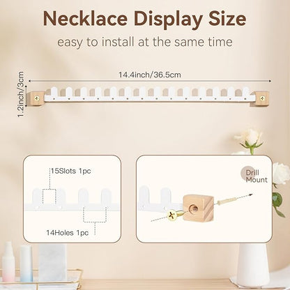 Wall Necklace Holder Hanging Jewelry Organizer 2 Pack Metal Necklace Organizer, Space-saving Jewelry Display for Necklaces & Earrings, Screws Included,White
