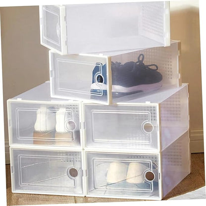 Uonlytech 2PCS Transparent Drawer Shoe Storage Boxes Stackable Plastic Organizer for Dormitory Home Use White PP Material Wear-resistant Lightweight and Space-saving Shoe Rack