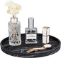 Emibele Vanity Tray, Resin Round Tray Decorative Storage Organizer for Bathroom Toilet Tank Bedroom Kitchen Countertop, Jewelry Storage Dresser Tray for Candle,Lotion Bottle,Cosmetics, Matte Ink Black