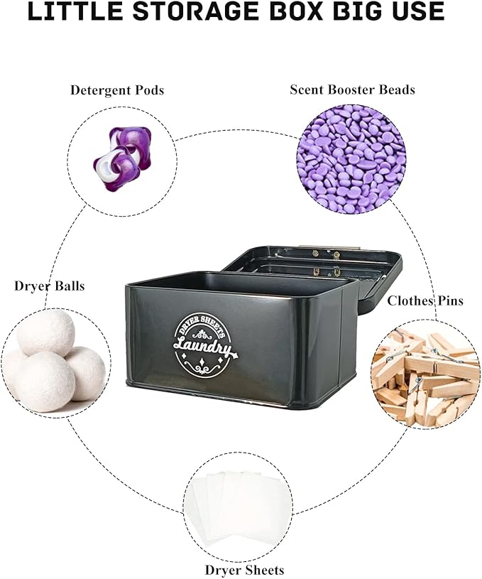 SACREDAY Dryer Sheet Holder Container for Laundry Room Organization, Farmhouse Laundry Organization and Storage, Metal Dryer Sheet Dispenser for Laundry Room Decor (Black)