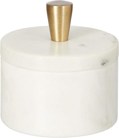 Queenza White Marble Salt Cellar with Lid and Brass Knob, 3 Inch Salt Box