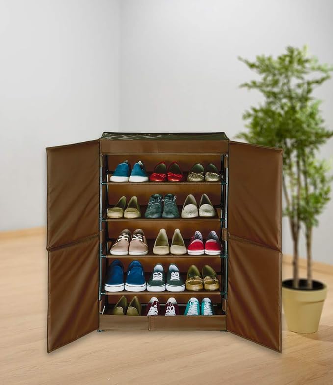 WENKO 86640500 Shoe cabinet Pretty Woman - für bis zu 15 Paar Schuhe, Polyester, 61 x 90 x 32 cm, Brown