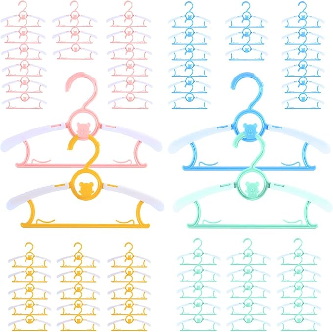 Baby Hangers for Nursery Closet 60 Pack Plastic Kids Clothes Hanger Space Saving Non Slip Extendable Toddler 11-14” Adjustable Hangers Heavy Duty Clothing Infant Hanger Bulk, Mixed Color