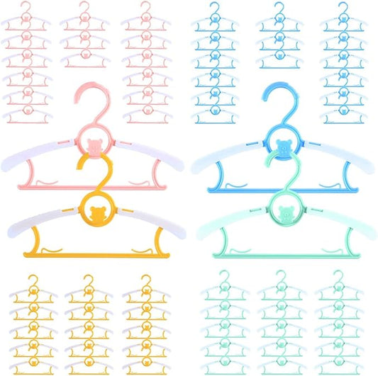 Baby Hangers for Nursery Closet 60 Pack Plastic Kids Clothes Hanger Space Saving Non Slip Extendable Toddler 11-14” Adjustable Hangers Heavy Duty Clothing Infant Hanger Bulk, Mixed Color