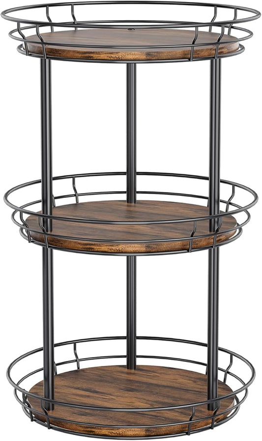 LAMU 10'' Lazy Susan Turntable Organizer, 3 Tier Round Rotating Spice Rack Organization for Kitchen Cabinet and Countertop, Wooden Lazy Susan for Table Top, Pantry, Bathroom, Vanity, Home Decor