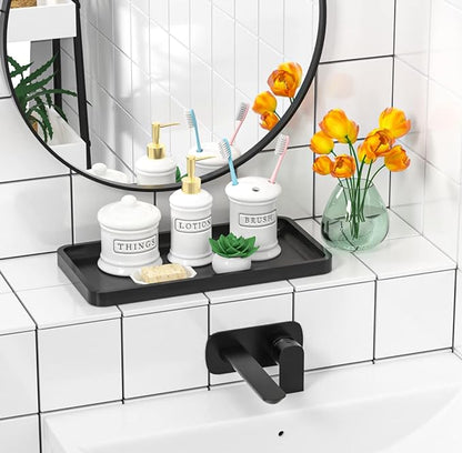 Bathroom Vanity Tray for Countertop - Bamboo Organizer Tray for Dresser Tops, Toilet, Perfume Small Decorative Tray Wood Tray for Home Decoration 11.81” L x 6.1” W x 0.79” H Black