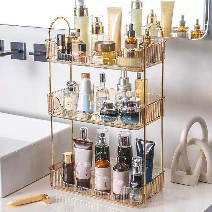 Amber 3-Tier Countertop Vanity Organizer - Skincare & Makeup Shelf for Bathroom Cosmetics, Toiletries, Lotions, Perfumes