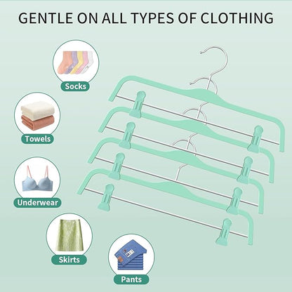HUADYMEET 10 Pack 14 Inch Pants Skirt Hangers Non Slip,Plastic Jeans Trousers Hangers with Adjustable Clips and Swivel Hook for Women,Men,Heavy Duty Space Saving Clothes Hanger for Shorts,Slacks,Green