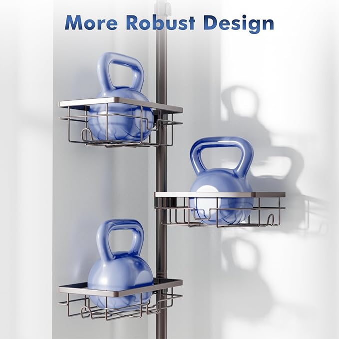 Vatex Corner Shower Caddy Tension Pole,Adjustable 30-120 Inch Bathroom Organizer Storage,Rustproof 6-Tier Shower Corner Shelves,Towel Rack, Toothbrush Holder, Soap Dish Organizers