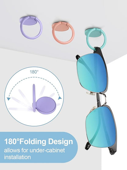 MOUGIGI 12 PCS Colorful Sunglasses Holder Wall Hanging Glasses Organizer - Space Saving Sunglasses Rack and Eye Glass Holder Stand