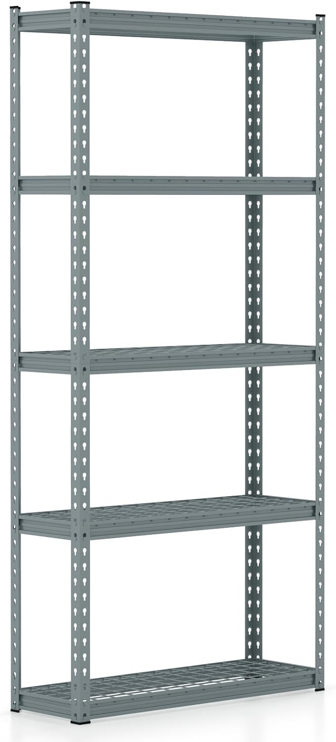 Goplus 5-Tier Metal Shelving Unit, Heavy Duty Wire Storage Rack with Anti-Slip Foot Pads, Height Adjustable Shelves for Warehouse, Kitchen, Living Room, Garage, 12" D x 35.5" W x 72" H