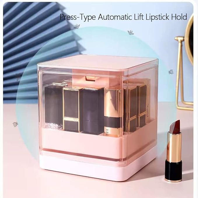 Acrylic Lipstick Holder with Lid, Press Lift Lip Gloss Holder Organizer, 12 Spaces Clear Makeup Lipgloss Display Case,Dust Free Lipstick Storage Box, Fit Most Lipsticks Lip Gloss(White)
