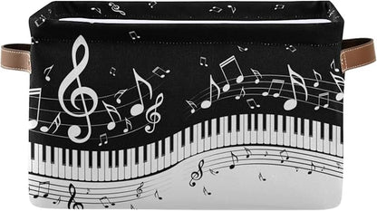Foldable Storage Baskets, Piano Keys Musical Notes Storage Bins with Handles, Decorative Cloth Organizer Storage Boxes for Home|Office 15 x 11 x 9.5 in