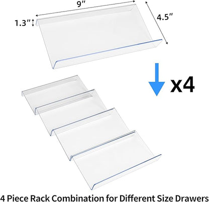 MIUKAA Clear Acrylic Spice Drawer Organizer, 4 Tier- 1 Set Seasoning Jars Drawers Insert, Kitchen Spice Rack Tray for Drawer/Countertop (Jars not included)