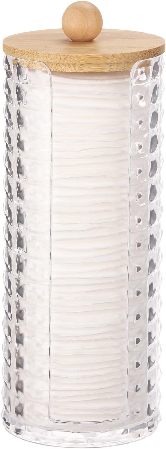 Tecbeauty Cotton Pads Holder Bathroom Storage Makeup Removers Pads Organizer, Clear Containers with Bamboo Lid