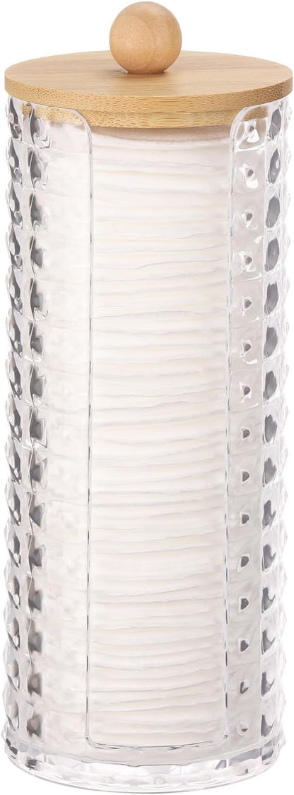 Tecbeauty Cotton Pads Holder Bathroom Storage Makeup Removers Pads Organizer, Clear Containers with Bamboo Lid