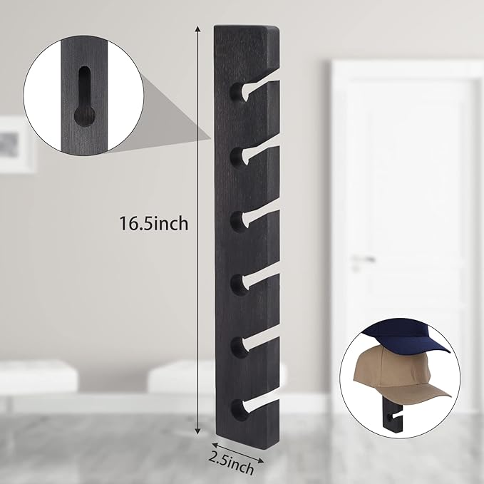 Hat Rack for Wall Baseball Cap Organizer Hanger (2 Pack) Modern Wooden Hat Holder Wall-Mounted Caps Display for Closet Door Bedroom Entryroom Laundry (Gray)
