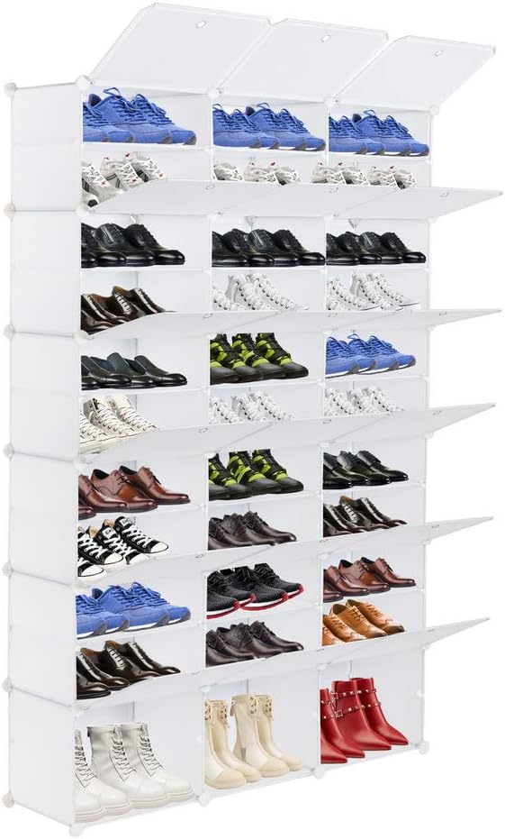12 Tier Portable Shoe Rack Organizer, 72 Pair Covered Shoe Storage Shelves Rack,36 Grids Expandable Shelf Storage Cabinet Stand for Heels,Boots,Slippers,Perfect for Entryway,Hallway (White)