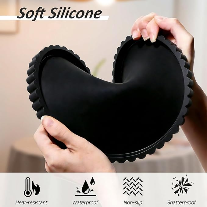 Silicone Bathroom Tray, Round Vanity Tray, 9-inch, Black, Storage Decorative Vanity Coffee Table Decor for Perfume