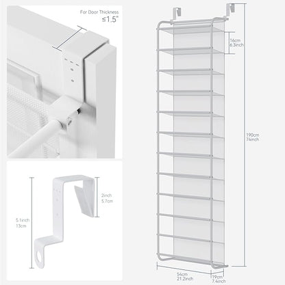 Whitmor 36 Pair Over The Door Shoe Organizer, 12 Tier Hanging Shoe Organizer, Heavy Duty Metal & Mesh Shoe Holder, Hanging Shoe Rack for Closet Organizer & Storage, 74"L x 21.7"W x 7.5"H, Matt White